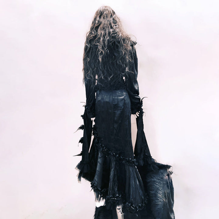 Long sleeve ruffle flower applique maxi maxi dress  | Festival Outfits Women