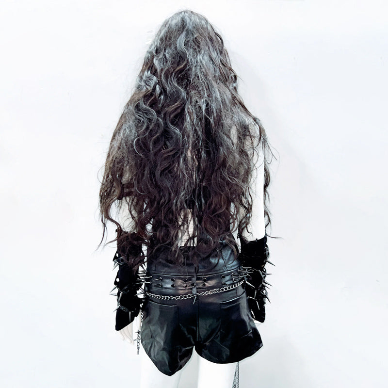 O ring zip-up rivet applique v neck PU leather top  | Festival Outfits Women