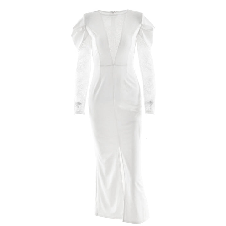 Long sleeve v neck lace slit maxi dress  | Festival Outfits Women