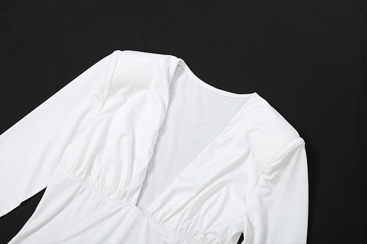 Long sleeve v neck low cut solid maxi dress  | Festival Outfits Women