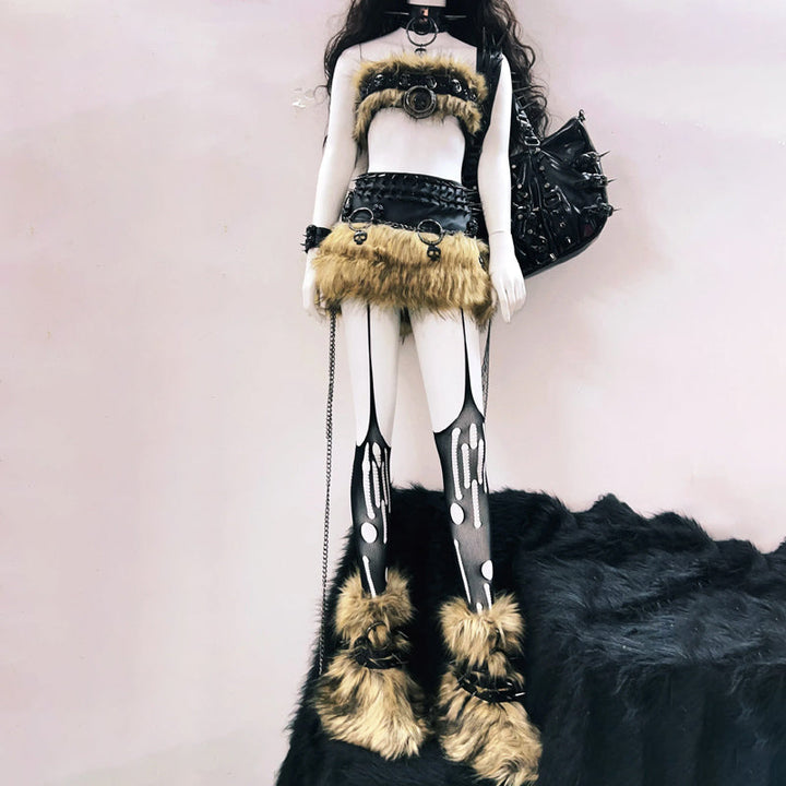 Fluffy o ring skull applique backless tube top  | Festival Outfits Women