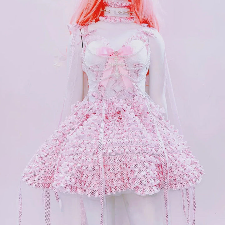 Bowknot beaded polka dot ruffle cami top  | Festival Outfits Women