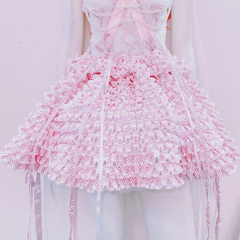 Bowknot beaded polka dot ruffle cami top  | Festival Outfits Women