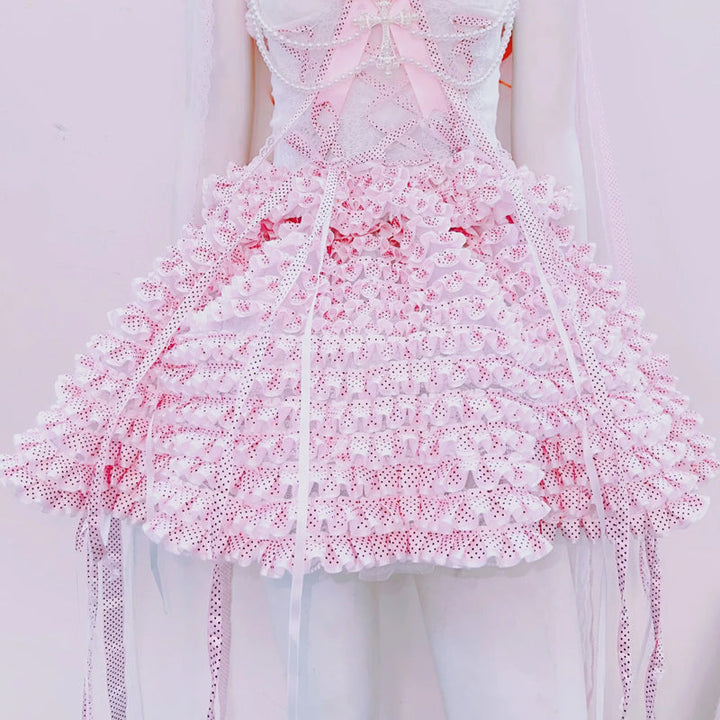 Bowknot beaded polka dot ruffle cami top  | Festival Outfits Women