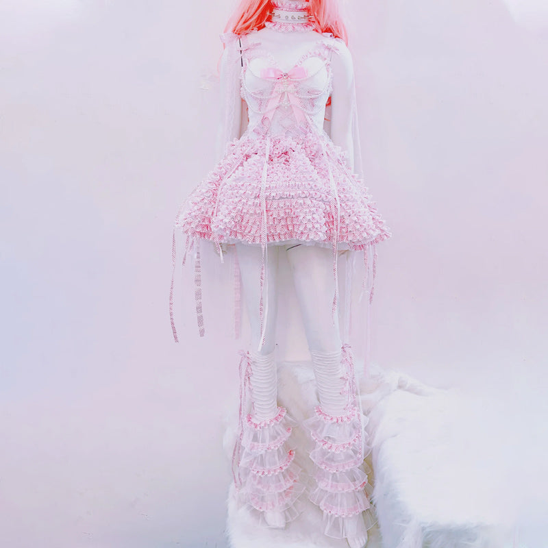 Bowknot beaded polka dot ruffle cami top  | Festival Outfits Women