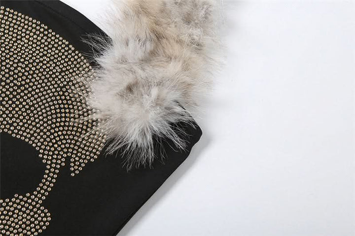 Halter skull beaded fluffy top  | Festival Outfits Women