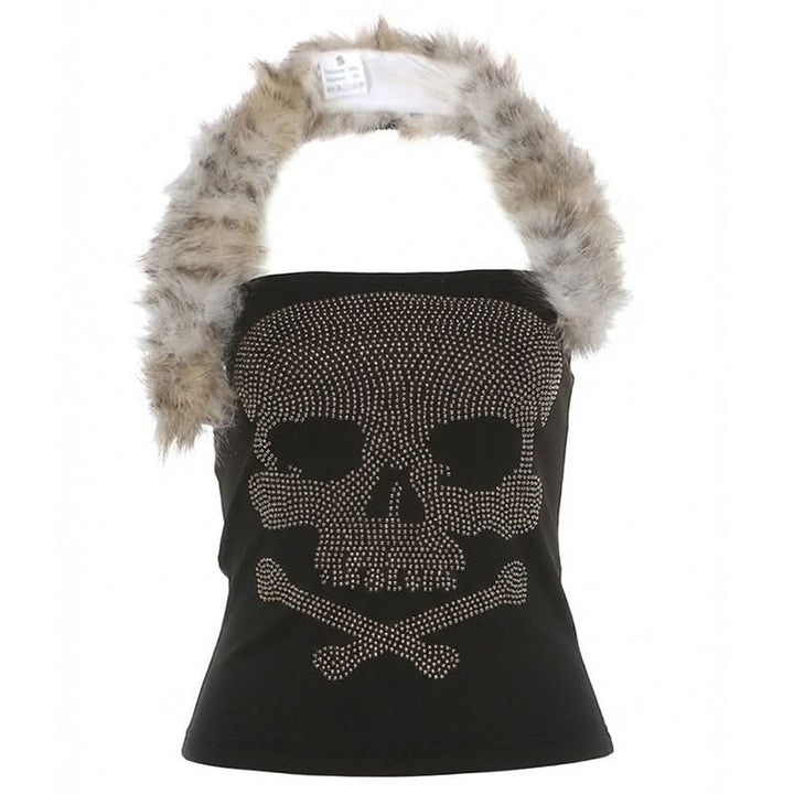 Halter skull beaded fluffy top  | Festival Outfits Women