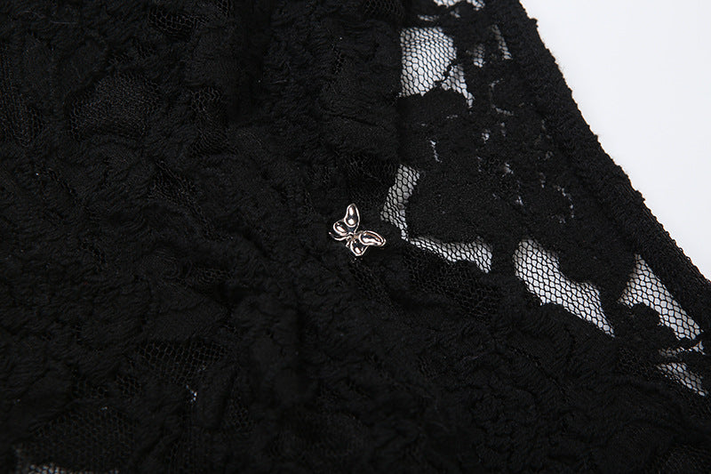 Long flared sleeve lace ruched crop top  | Festival Outfits Women