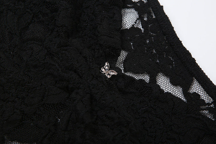 Long flared sleeve lace ruched crop top  | Festival Outfits Women