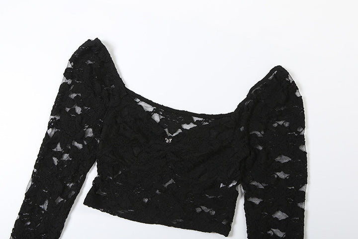 Long flared sleeve lace ruched crop top  | Festival Outfits Women