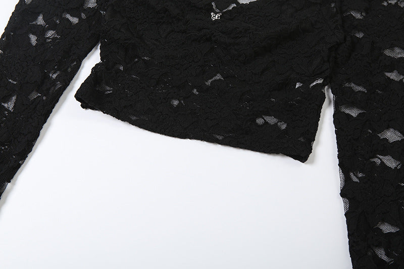 Long flared sleeve lace ruched crop top  | Festival Outfits Women