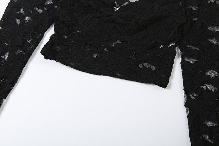 Long flared sleeve lace ruched crop top  | Festival Outfits Women