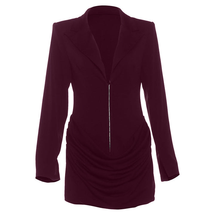 Long sleeve ruched deep v neck solid mini dress  | Festival Outfits Women