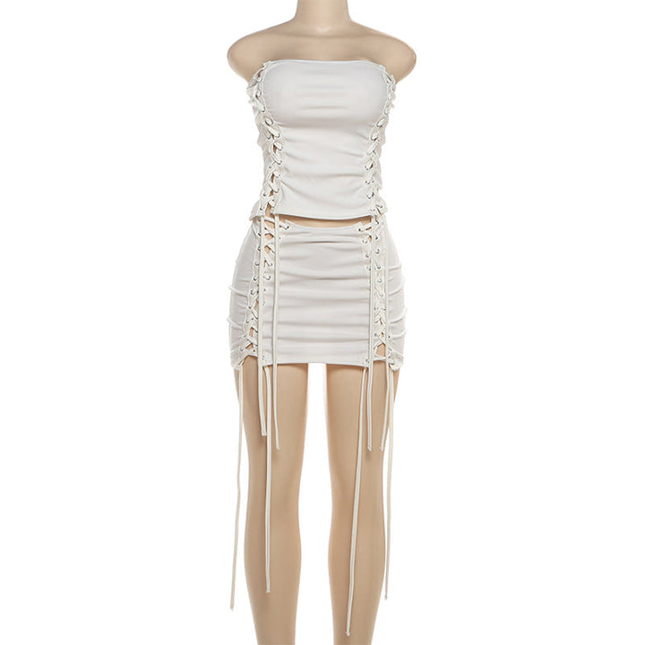 Self tie hollow out backless tube mini skirt set  | Festival Outfits Women