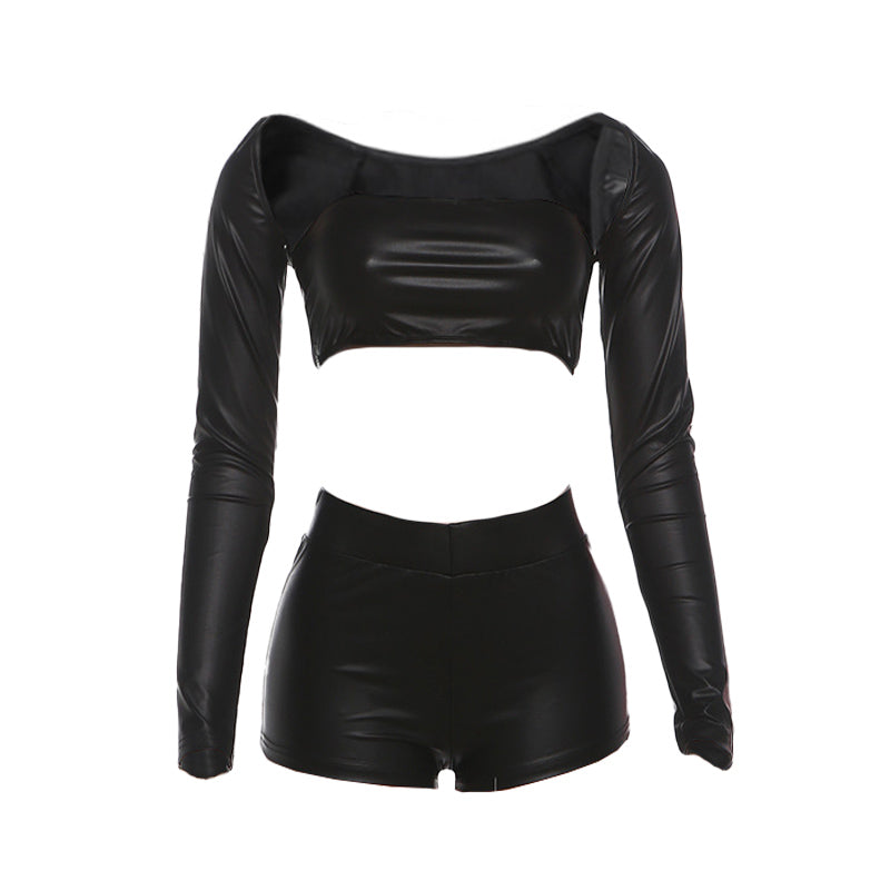 Long sleeve PU leather medium rise pant set  | Festival Outfits Women
