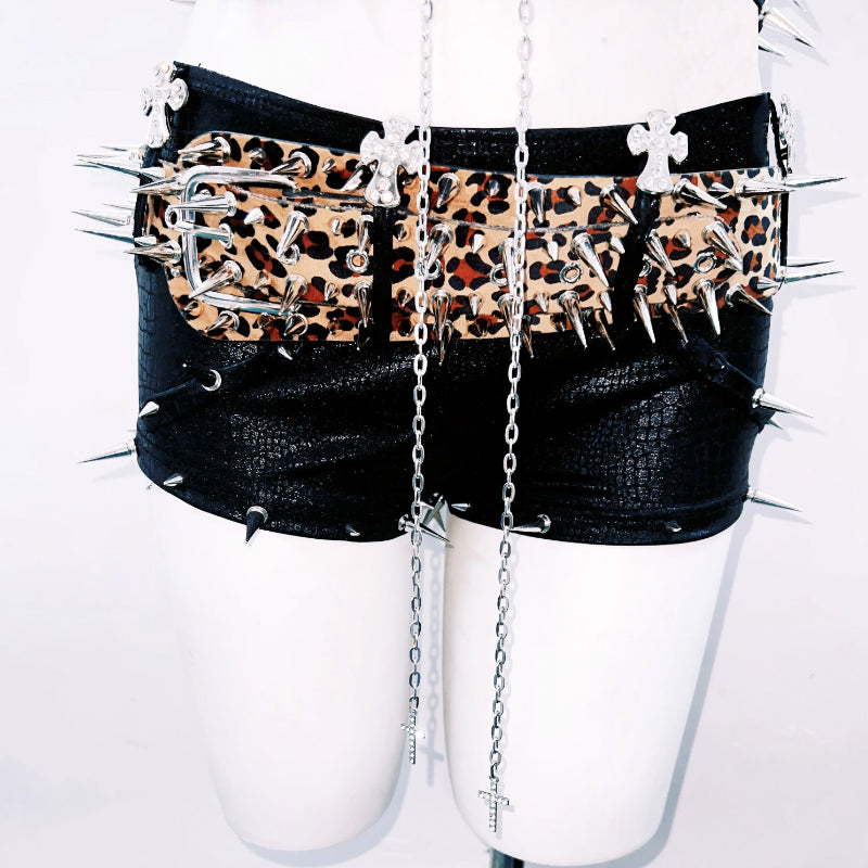 Halter PU leather rivet leopard print top  | Festival Outfits Women  | Cheetah Print Top