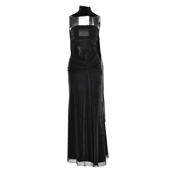 Ruched irregular backless tube maxi dress