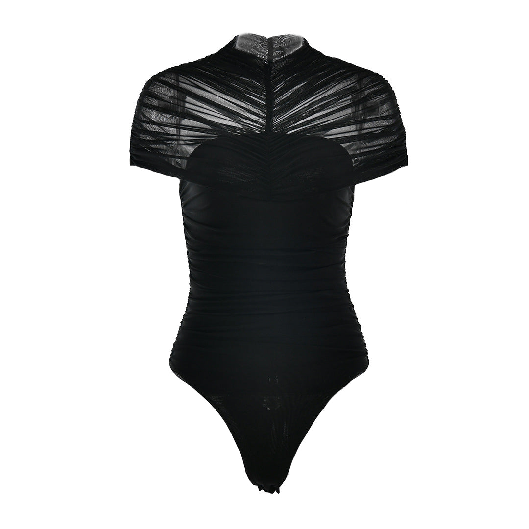 Crewneck ruched button solid bodysuit