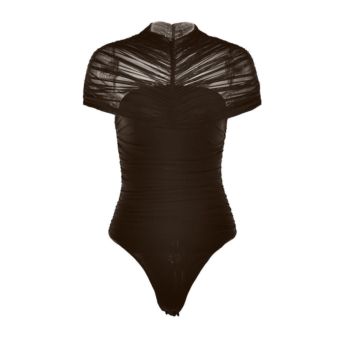 Crewneck ruched button solid bodysuit