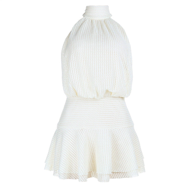 Halter self tie solid backless mini dress  | Festival Outfits Women