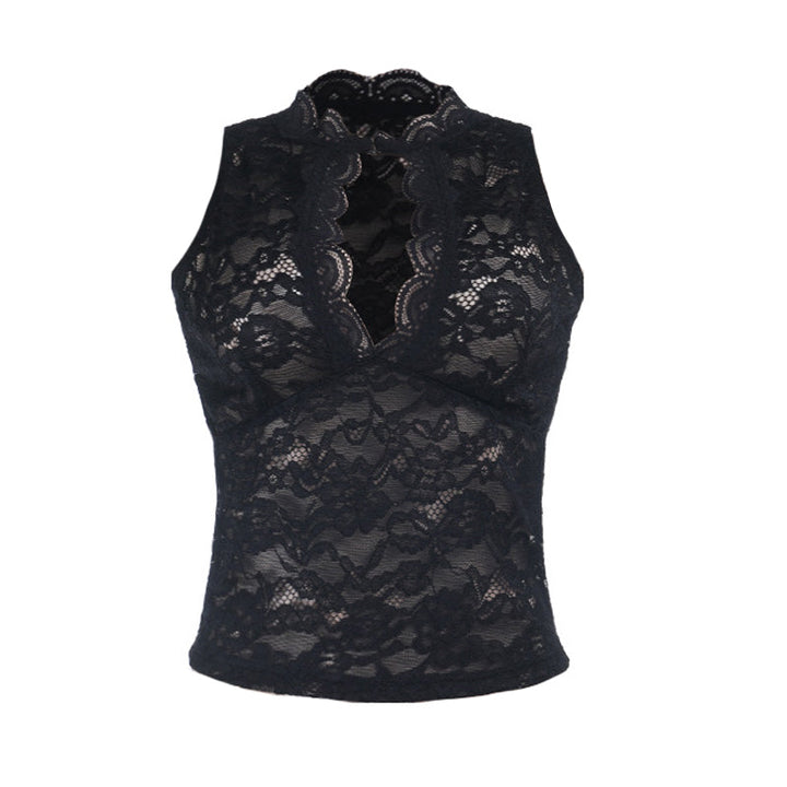 Lace hollow out sleeveless solid cut out top  | Festival Outfits Women