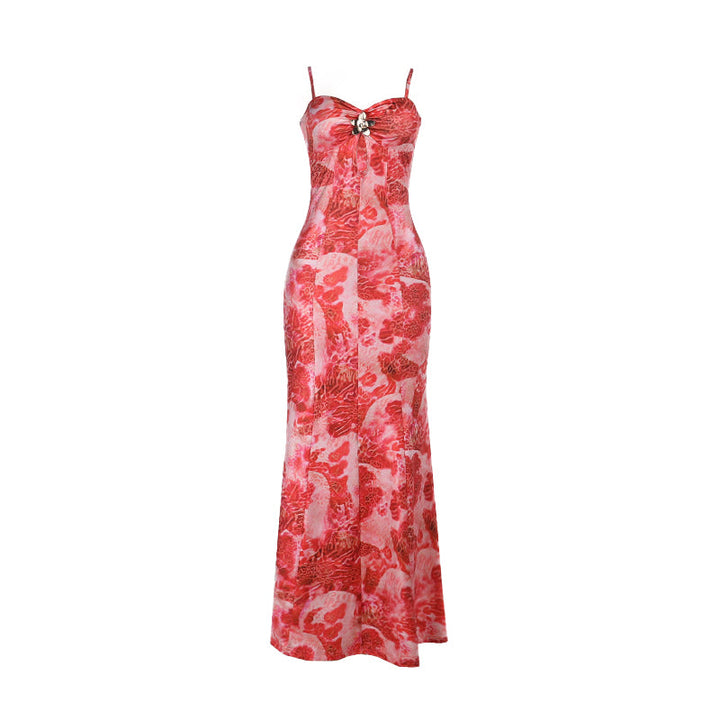 Hollow out flower applique print cami cut out maxi dress  | Festival Outfits Women