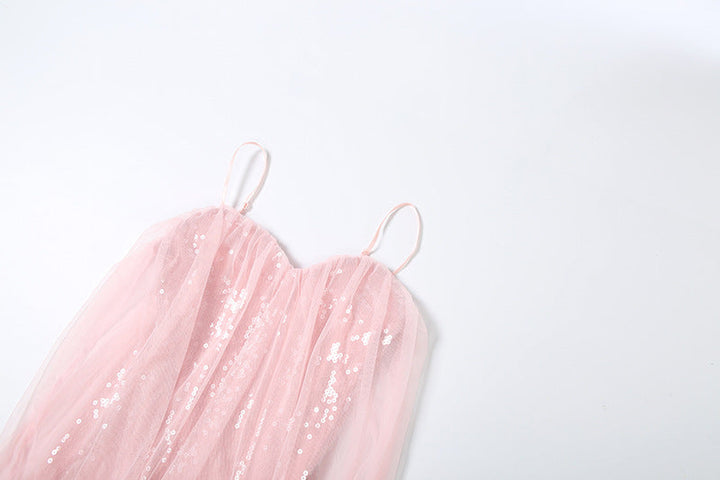 Glitter mesh v neck ruffle cami mini dress  | Festival Outfits Women