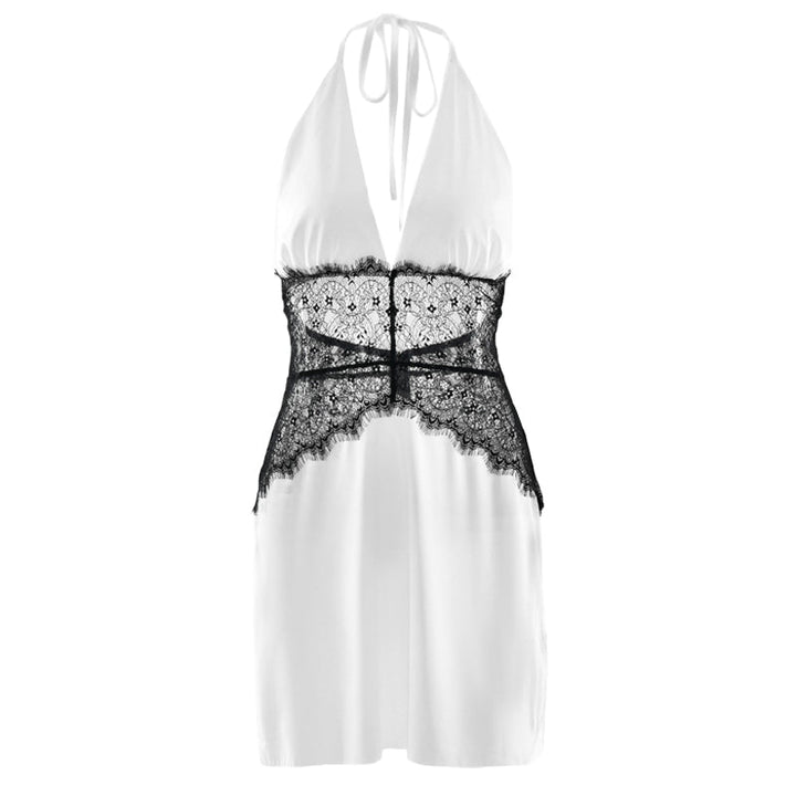 Halter self tie v neck lace zip-up mini dress  | Festival Outfits Women