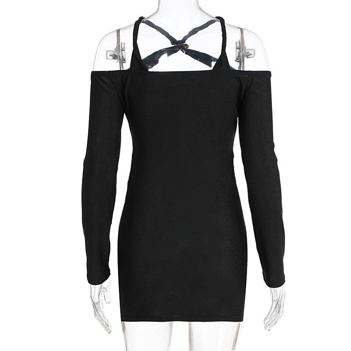 Cross front ruched long sleeve hollow out cut out mini dress  | Festival Outfits Women