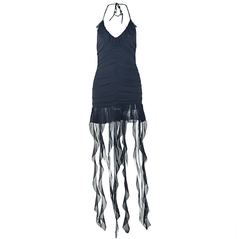 Halter self tie v neck ruched mini dress  | Festival Outfits Women