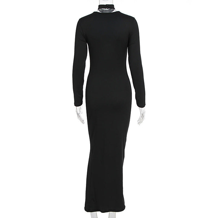 Long sleeve hollow out crewneck solid cut out midi dress  | Festival Outfits Women