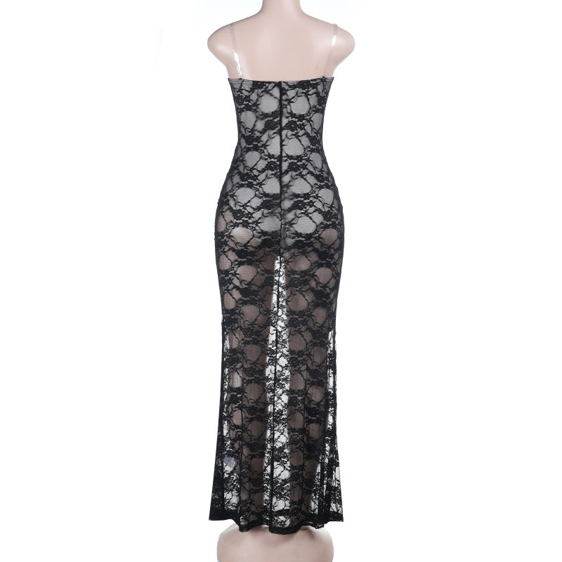 V neck lace backless cami maxi dress  | Festival Outfits Women