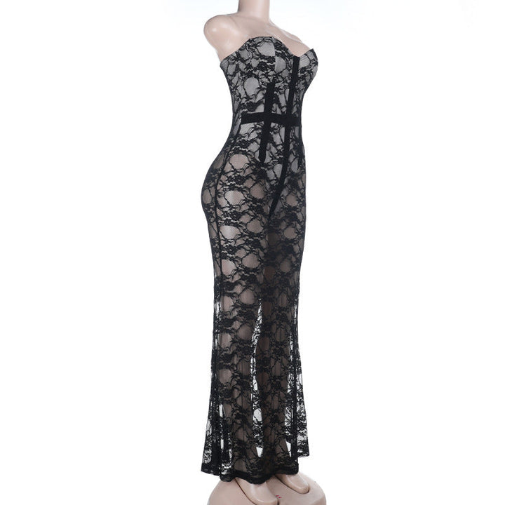 V neck lace backless cami maxi dress  | Festival Outfits Women