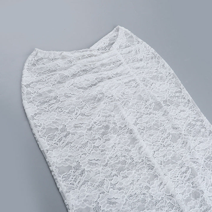 Lace ruched button v neck cami maxi skirt set  | Festival Outfits Women