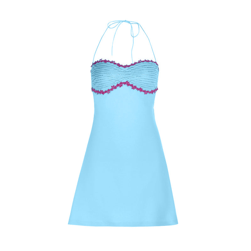 Self tie halter backless contrast mini dress  | Festival Outfits Women