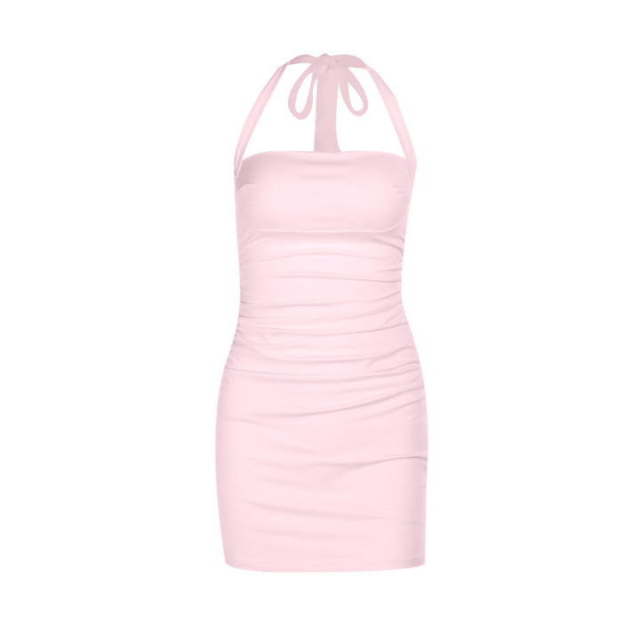 Ruched square neck halter self tie mini dress  | Festival Outfits Women