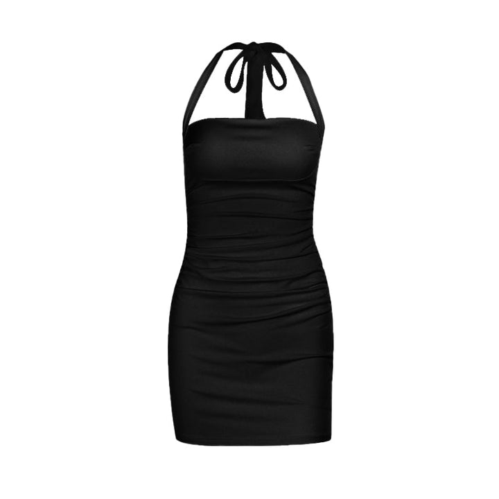Ruched square neck halter self tie mini dress  | Festival Outfits Women