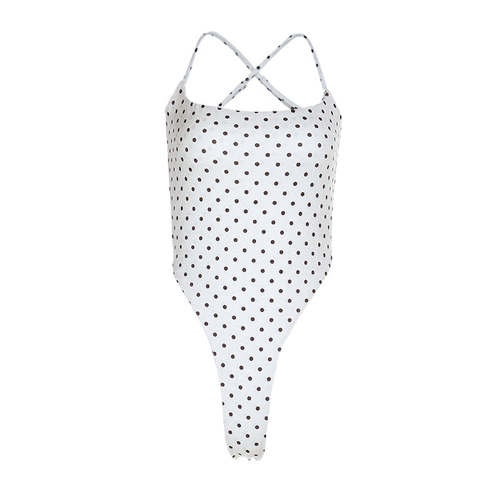 Polka dot u neck cross back backless cami bodysuit  | Festival Outfits Women