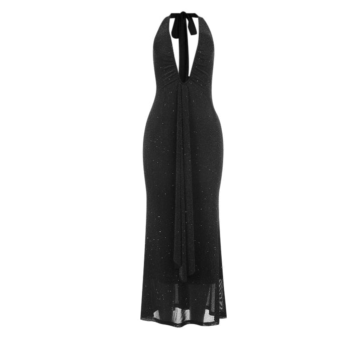 Self tie halter deep v neck backless maxi dress  | Festival Outfits Women