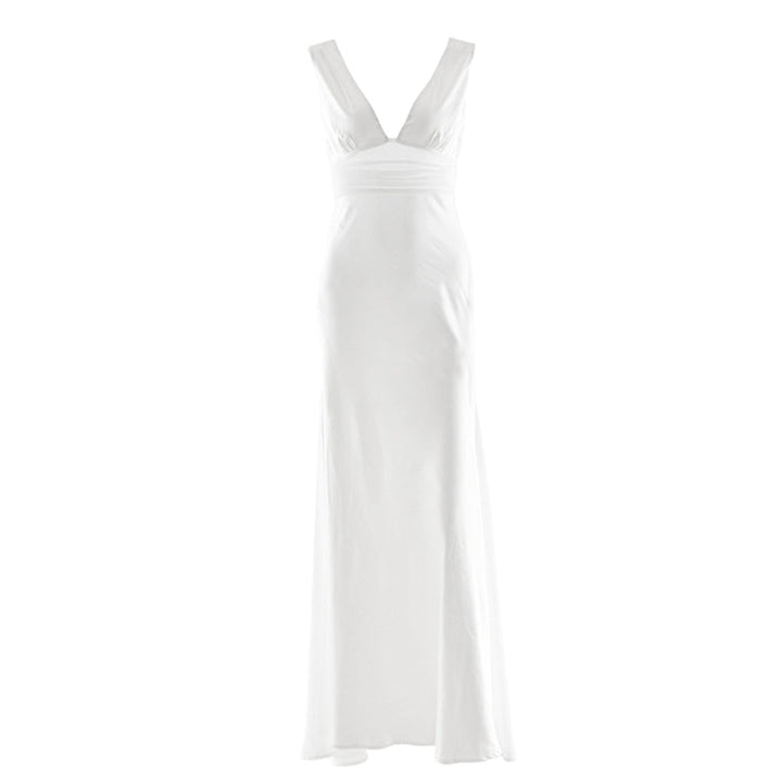 Beaded v neck zip-up satin backless maxi dress  | Festival Outfits Women