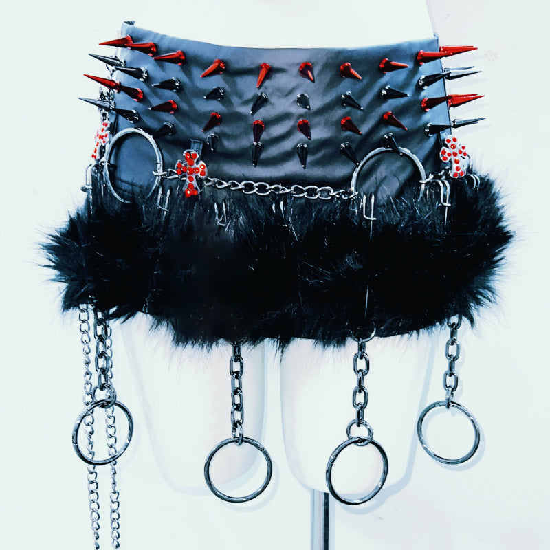 Sweetheart neck fluffy rivet applique contrast top  | Festival Outfits Women