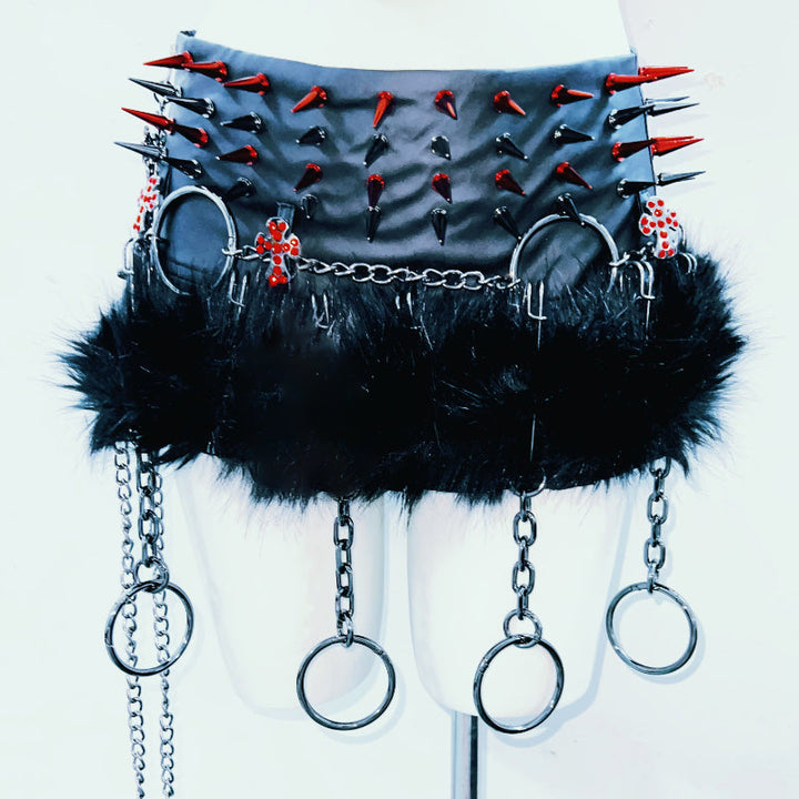 Sweetheart neck fluffy rivet applique contrast top  | Festival Outfits Women