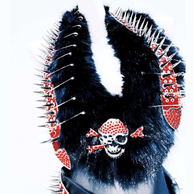 Halter fluffy rivet skull applique backless top  | Festival Outfits Women