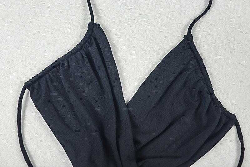 Halter ruched mesh backless self tie maxi dress  | Festival Outfits Women