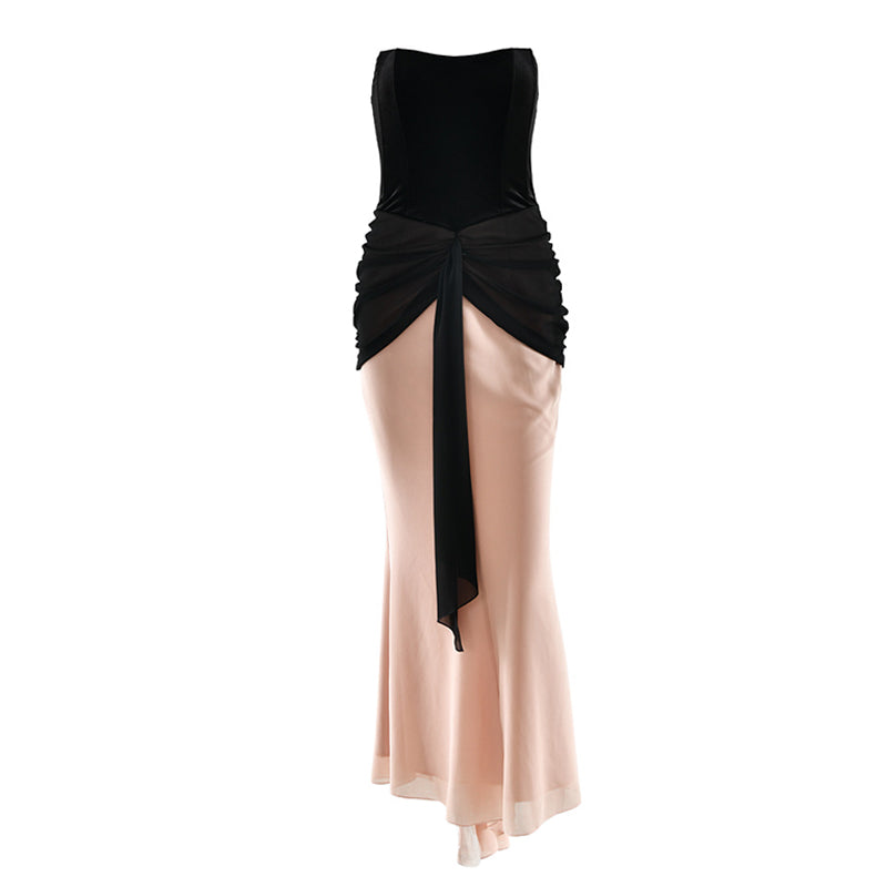 Ruched backless contrast tube maxi dress  | Festival Outfits Women