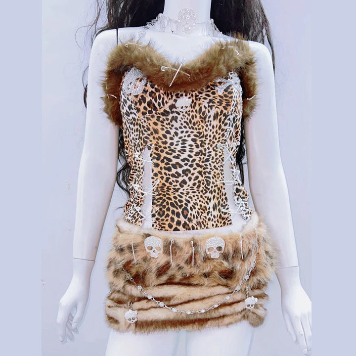 Leopard print fluffy sweetheart neck tube top  | Festival Outfits Women  | Cheetah Print Top