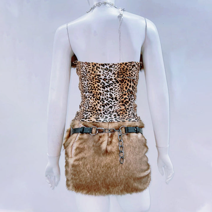 Leopard print fluffy sweetheart neck tube top  | Festival Outfits Women  | Cheetah Print Top