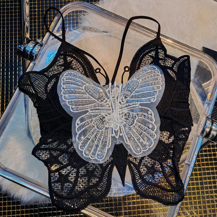 Beaded glitter cross back backless cami top  | Festival Outfits Women