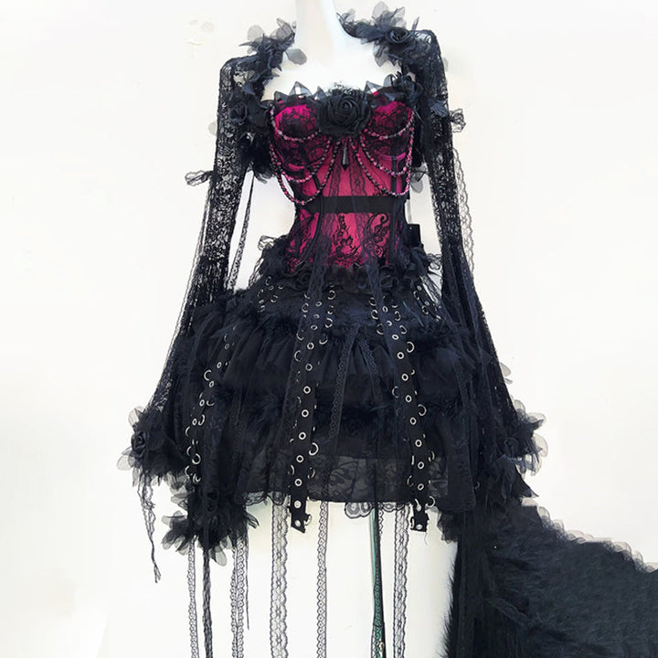 Long flared sleeve lace flower applique beaded top  | Festival Outfits Women