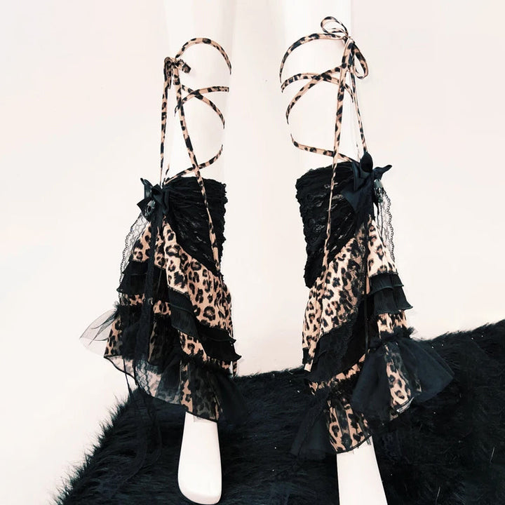 Bowknot leopard print long sleeve fluffy ruffle top  | Festival Outfits Women  | Cheetah Print Top